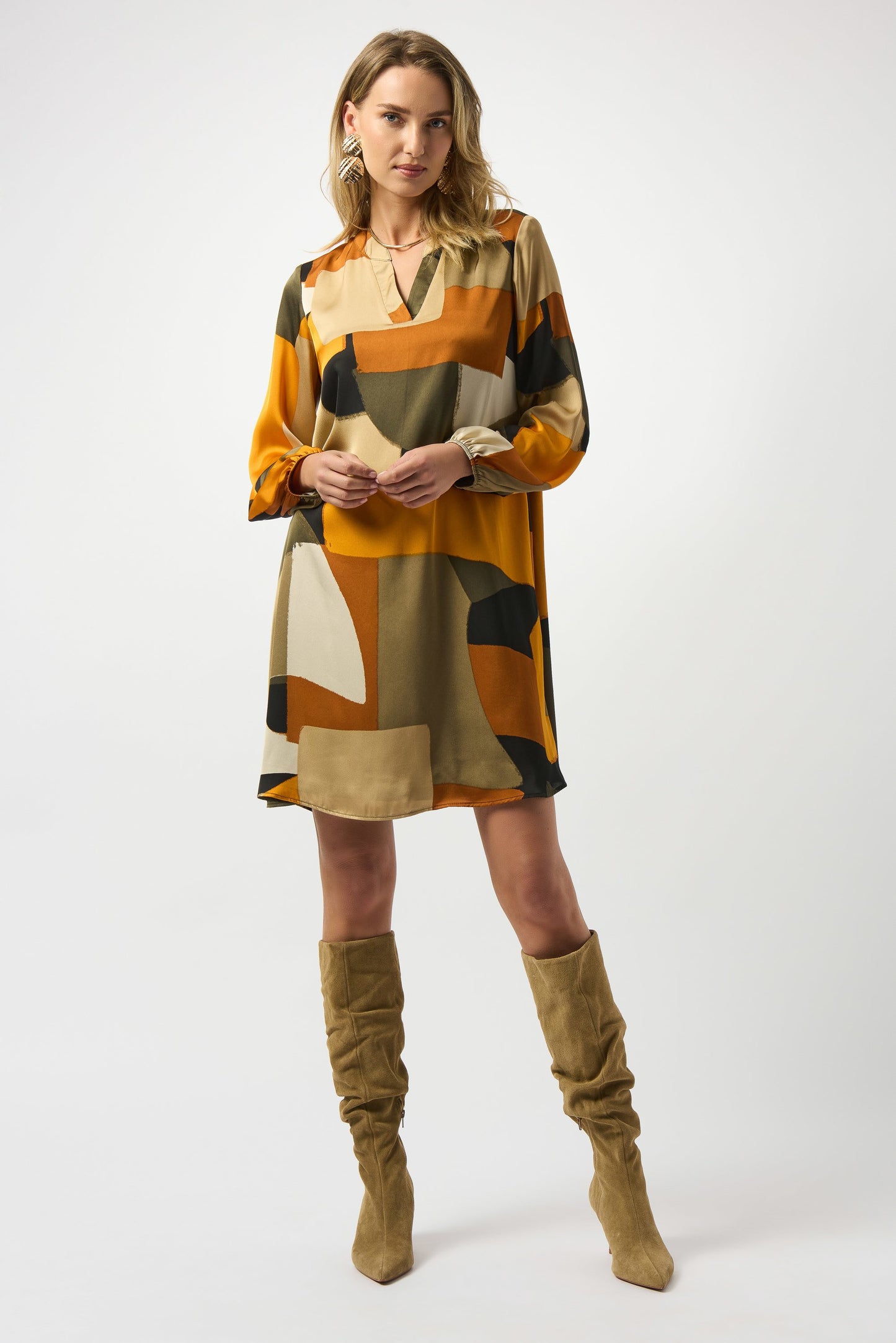 Recycled Satin Abstract Print Trapeze Dress
253218