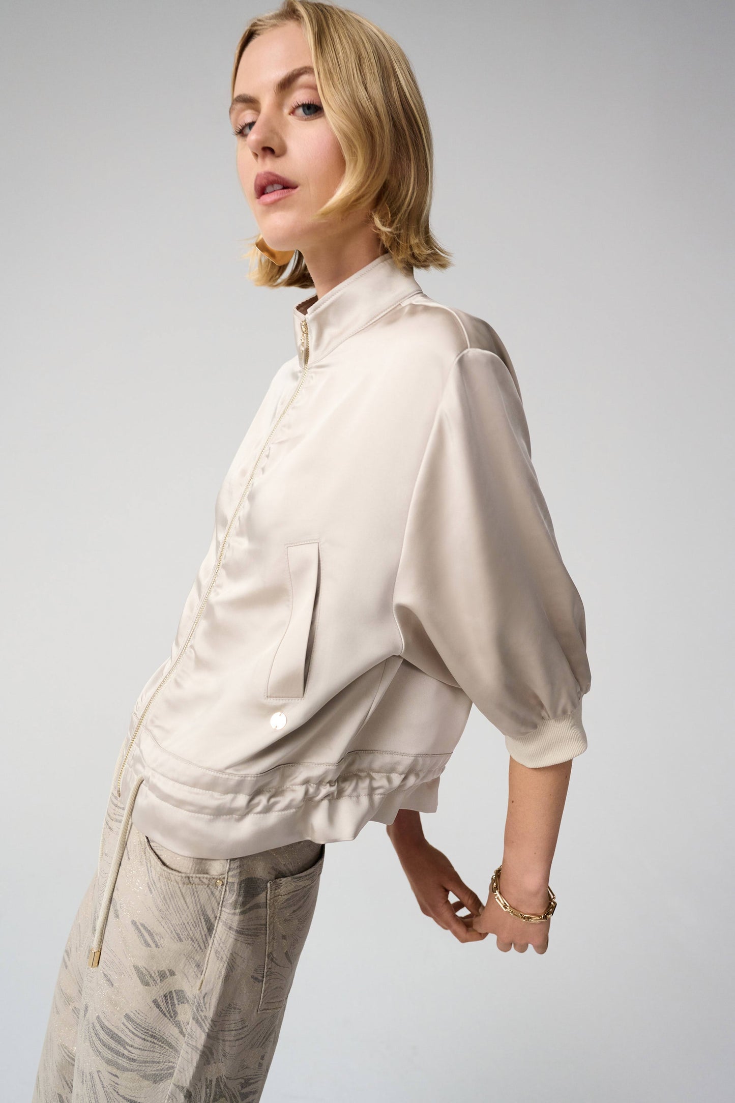 JOSEPH RIBKOFF Satin Boxy Blouson Jacket With Drawstring Hem 261913