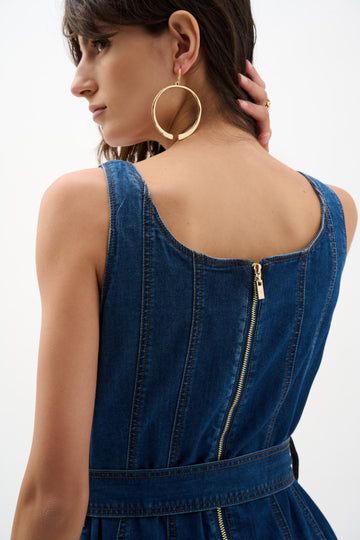 JOSEPH RIBKOFF Denim Fit And Flare Midi Dress With Belt 262901