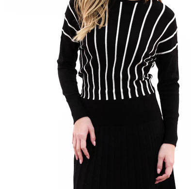 Black & White Stripe Detail Knit Sweater 8016