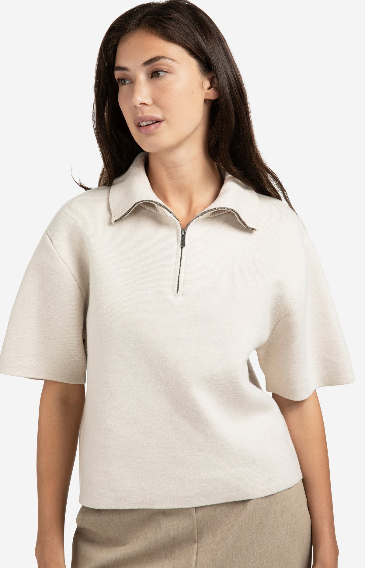 YaYa Short sleeve sweater with collar and half zip