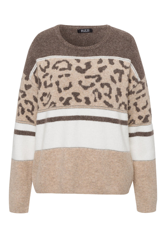 Animal Print & Stripe Knit Sweater