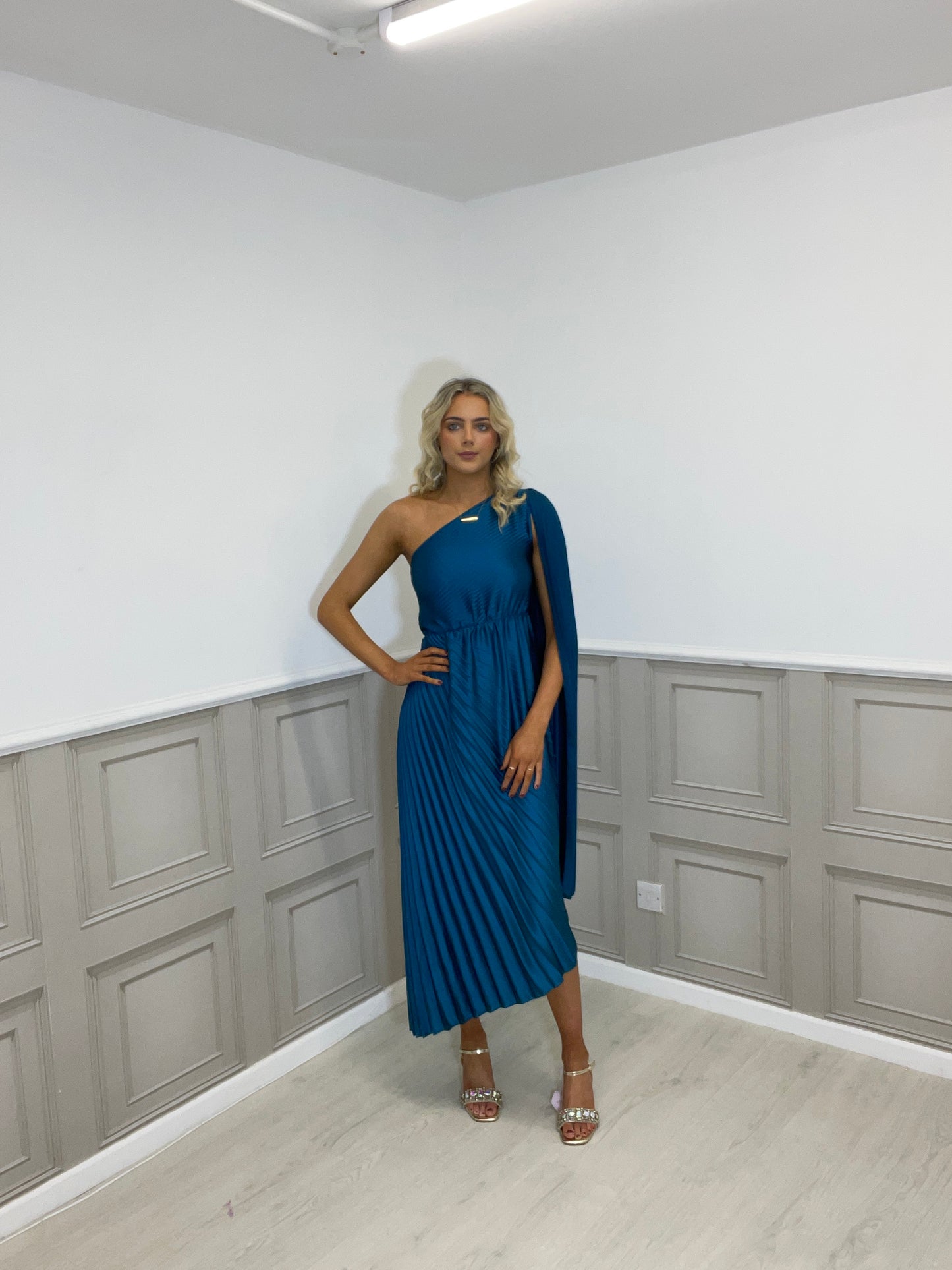 Tessa teal one shoulder dress