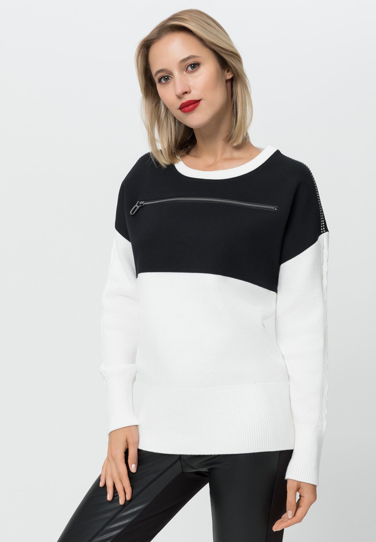 Tuzzi Black & White Zip Detail Sweater