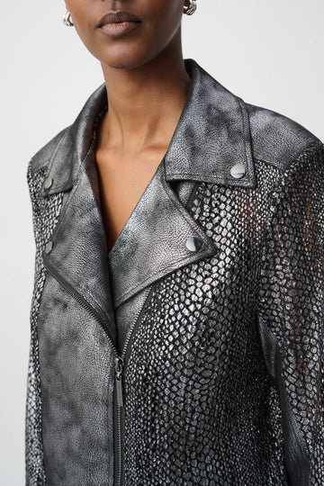 JOSEPH RIBKOFF FOILED FAUX SUEDE MOTO JACKET 262902W26