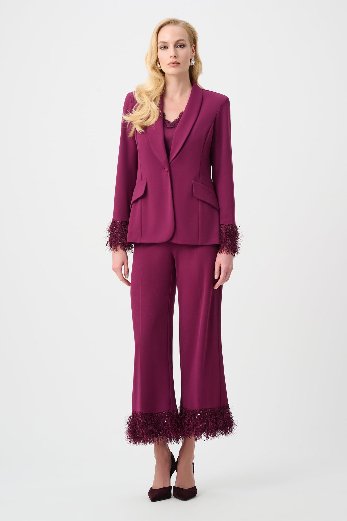 JOSEPH RIBKOFF Signature | Scuba Crepe Fitted Blazer With Fringe 263714