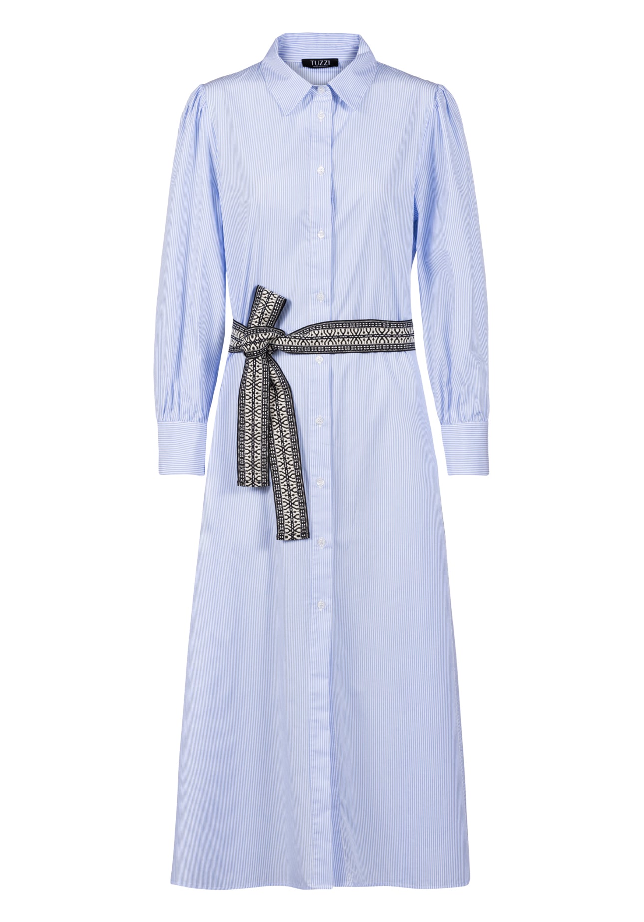 TUZZI  soft blue striped shirt dress