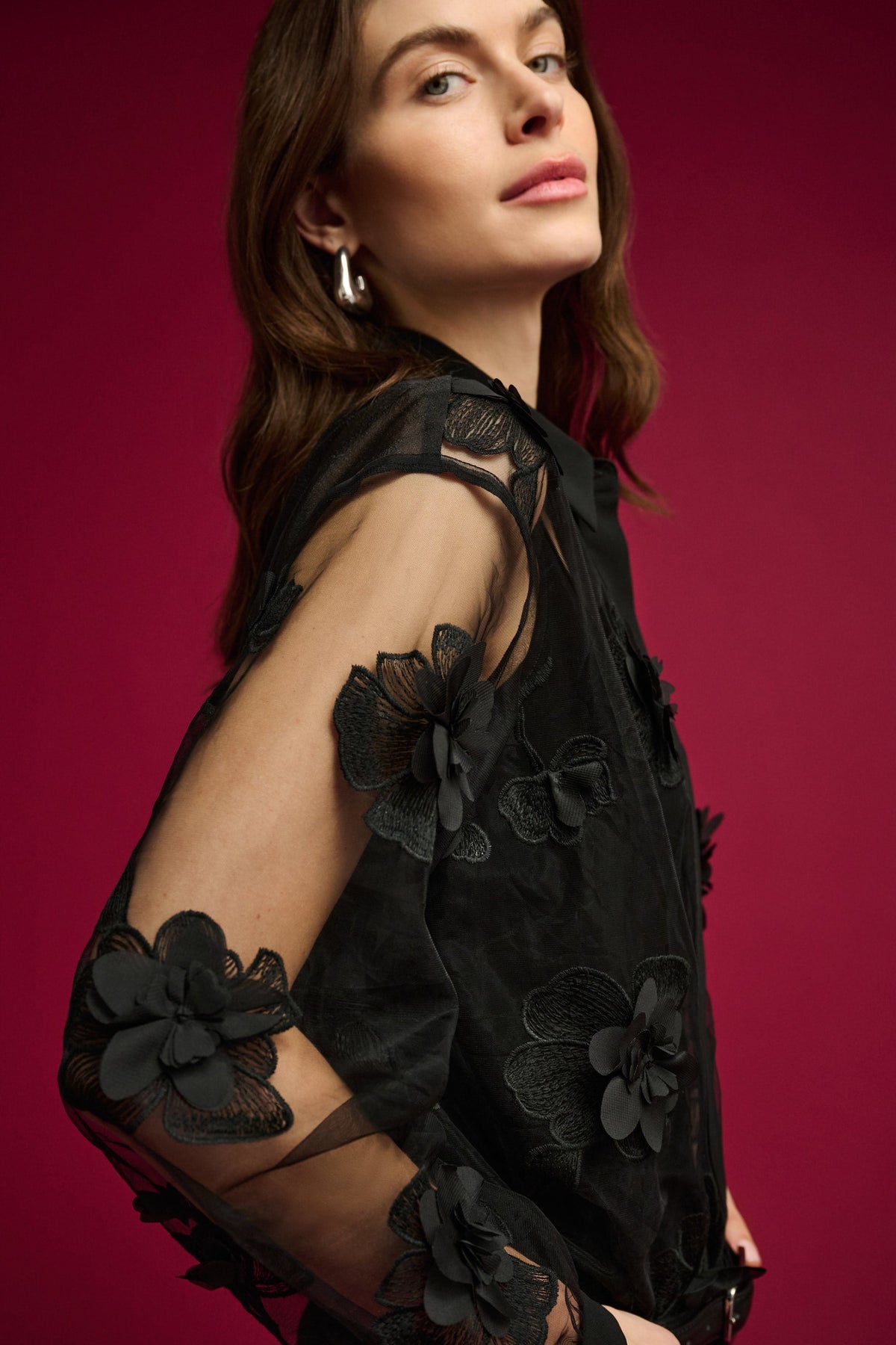 Sheer Textured Flower Appliqué Blouse
264945