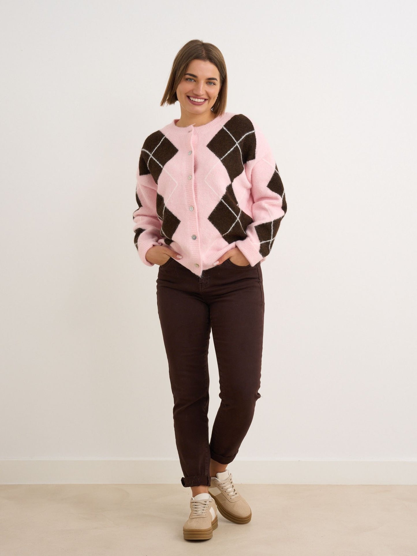 Soft pink/brown button up cardigan