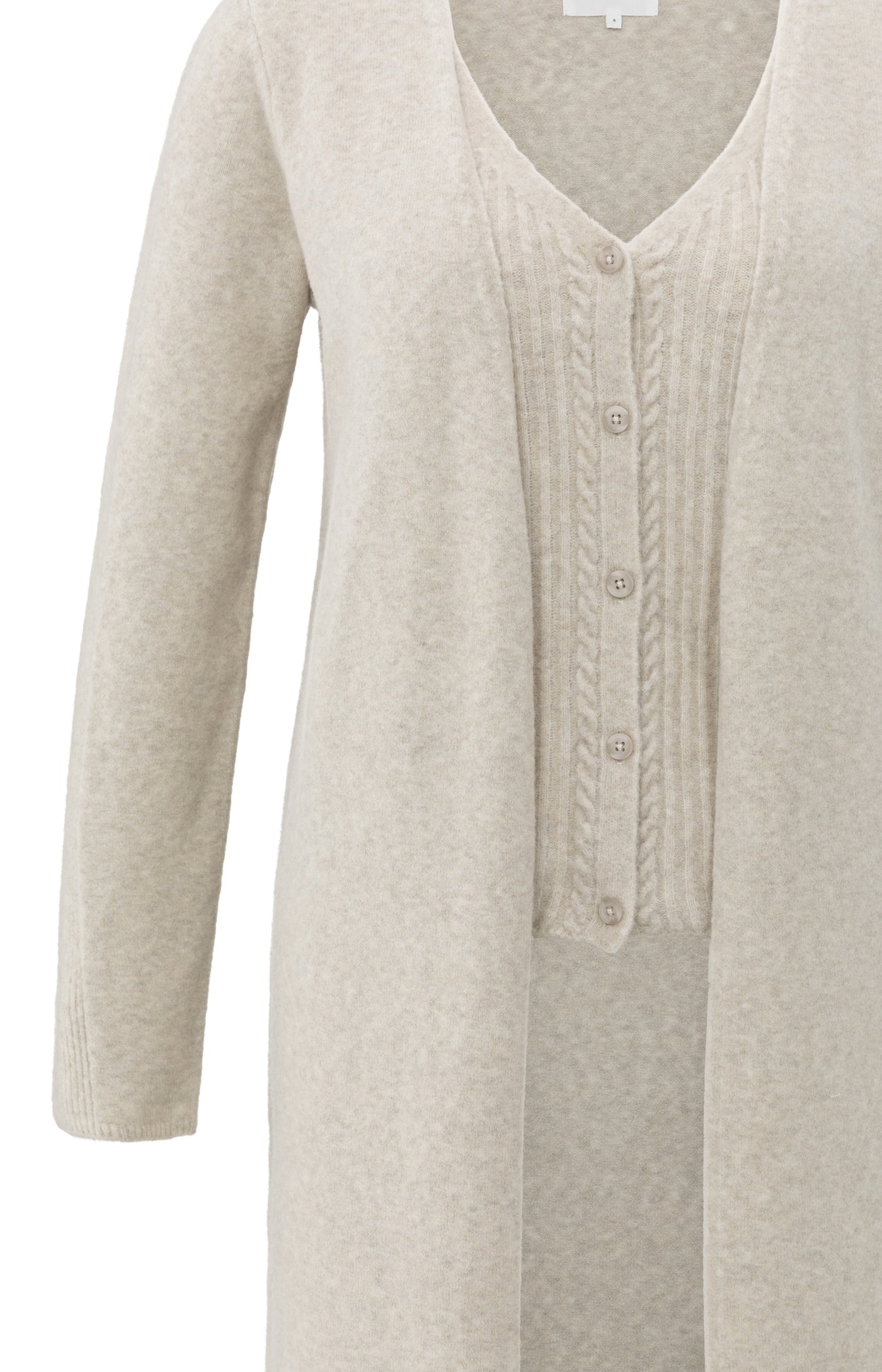 YAYA long cardigan with cable-knit gilet layer