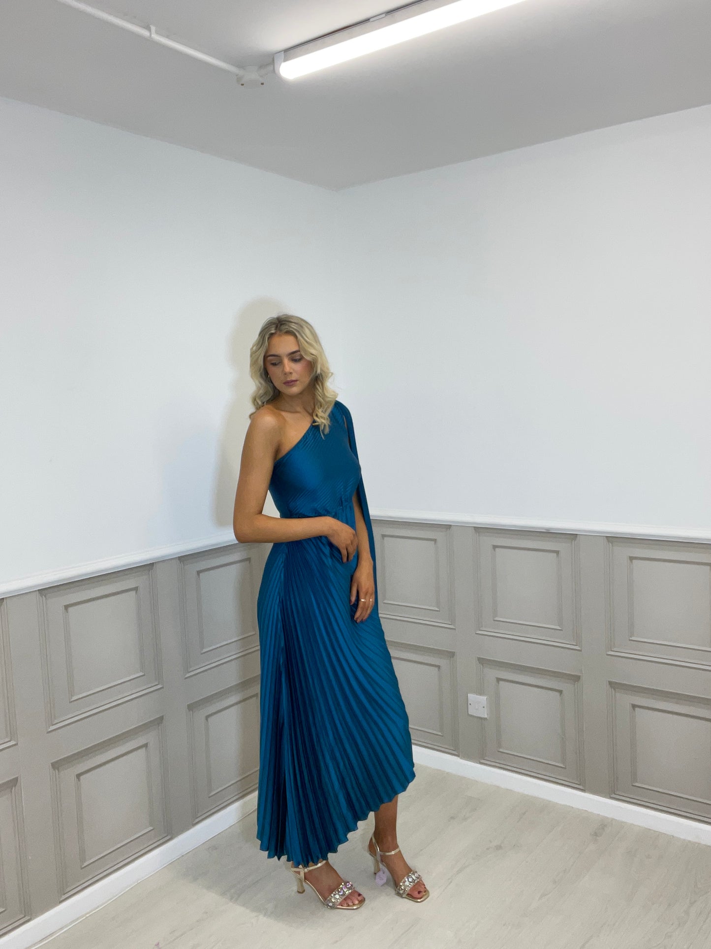 Tessa teal one shoulder dress