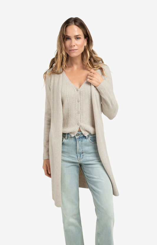 YAYA long cardigan with cable-knit gilet layer