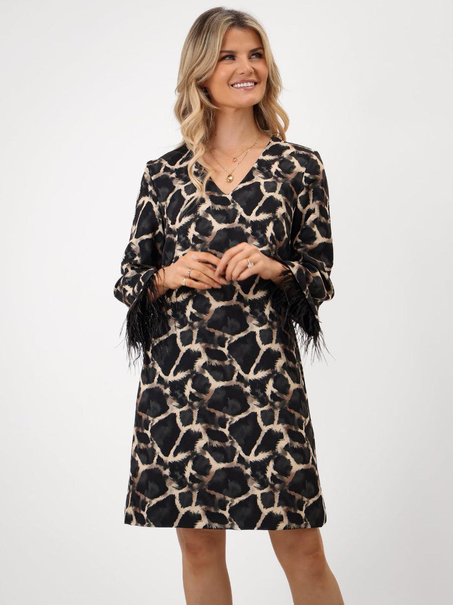 TAYLOR MINI SHIFT DRESS IN BLACK PRINT