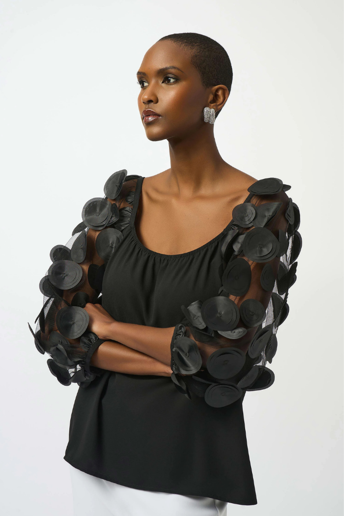 JOSEPH RIBKOFF SILKY KNIT TOP WITH 3D DOT SLEEVES 251273