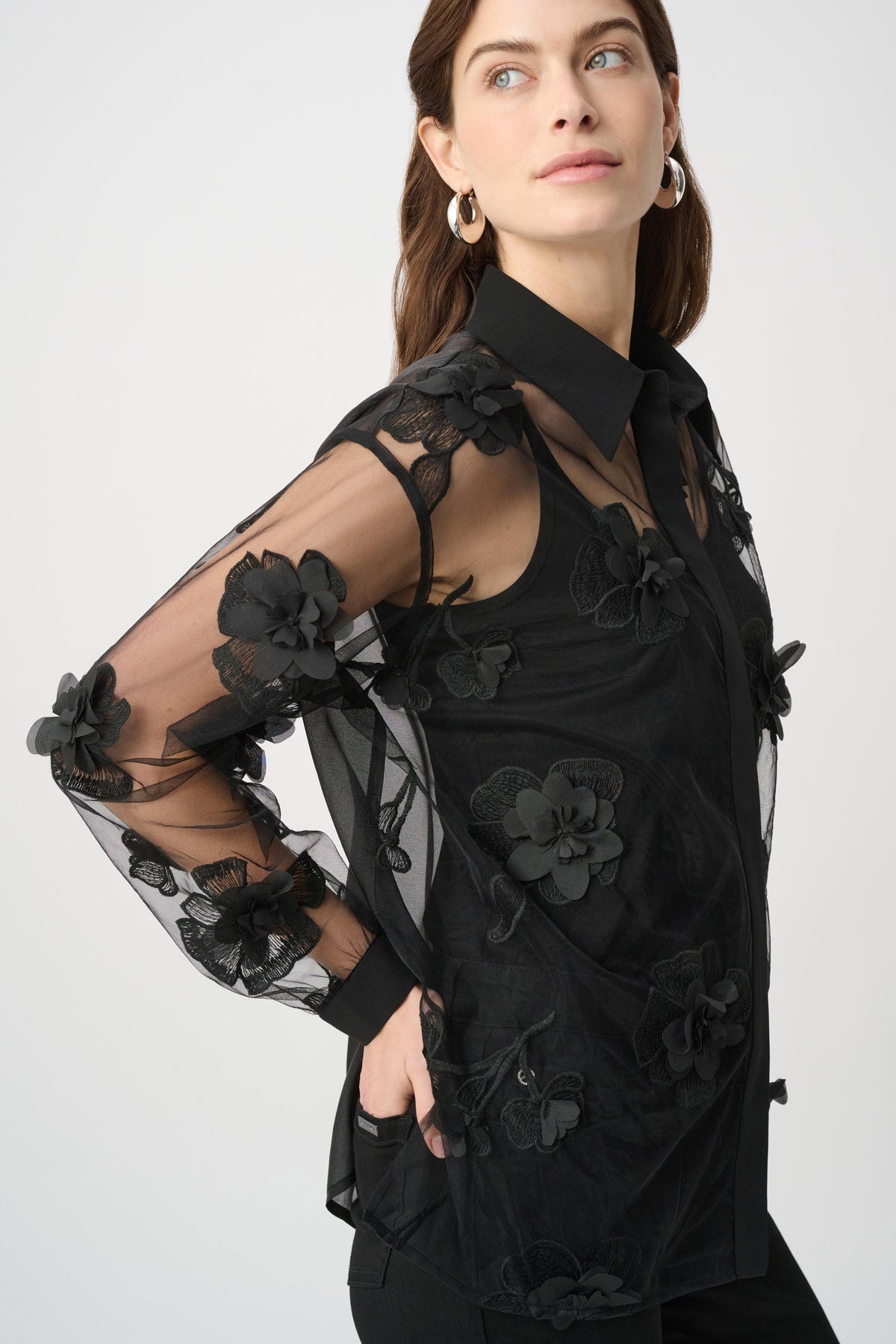 Sheer Textured Flower Appliqué Blouse
264945