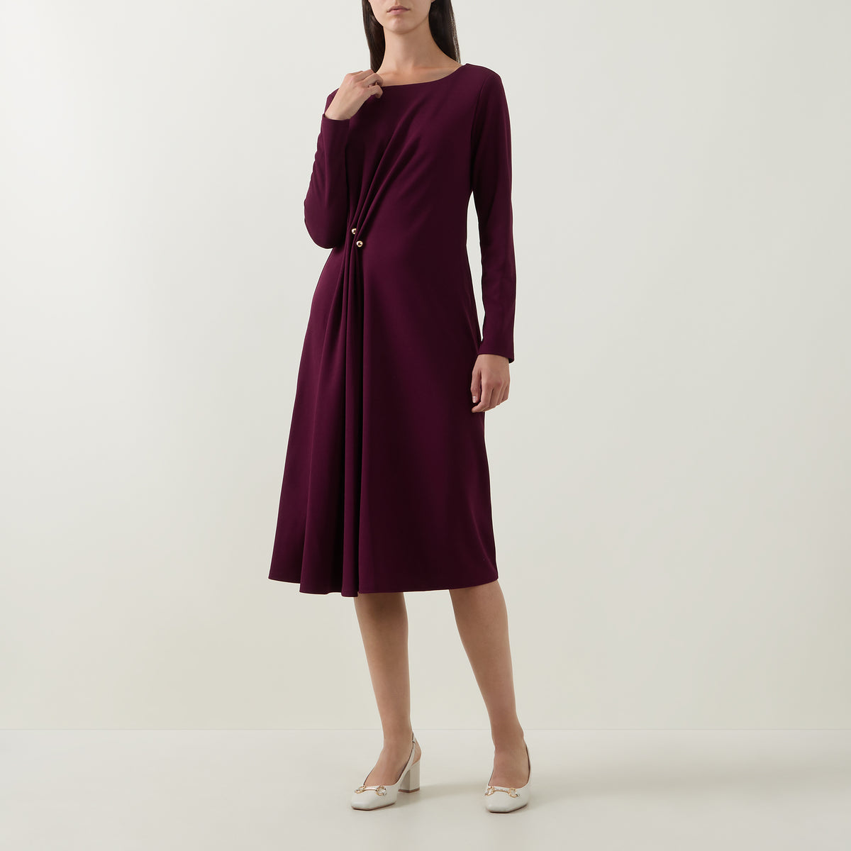 JOSEPH RIBKOFF Gathered Hardware-Detail Dress in berry