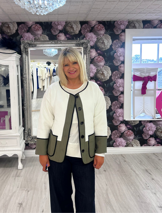 Inco Cream cardigan with Olive green.