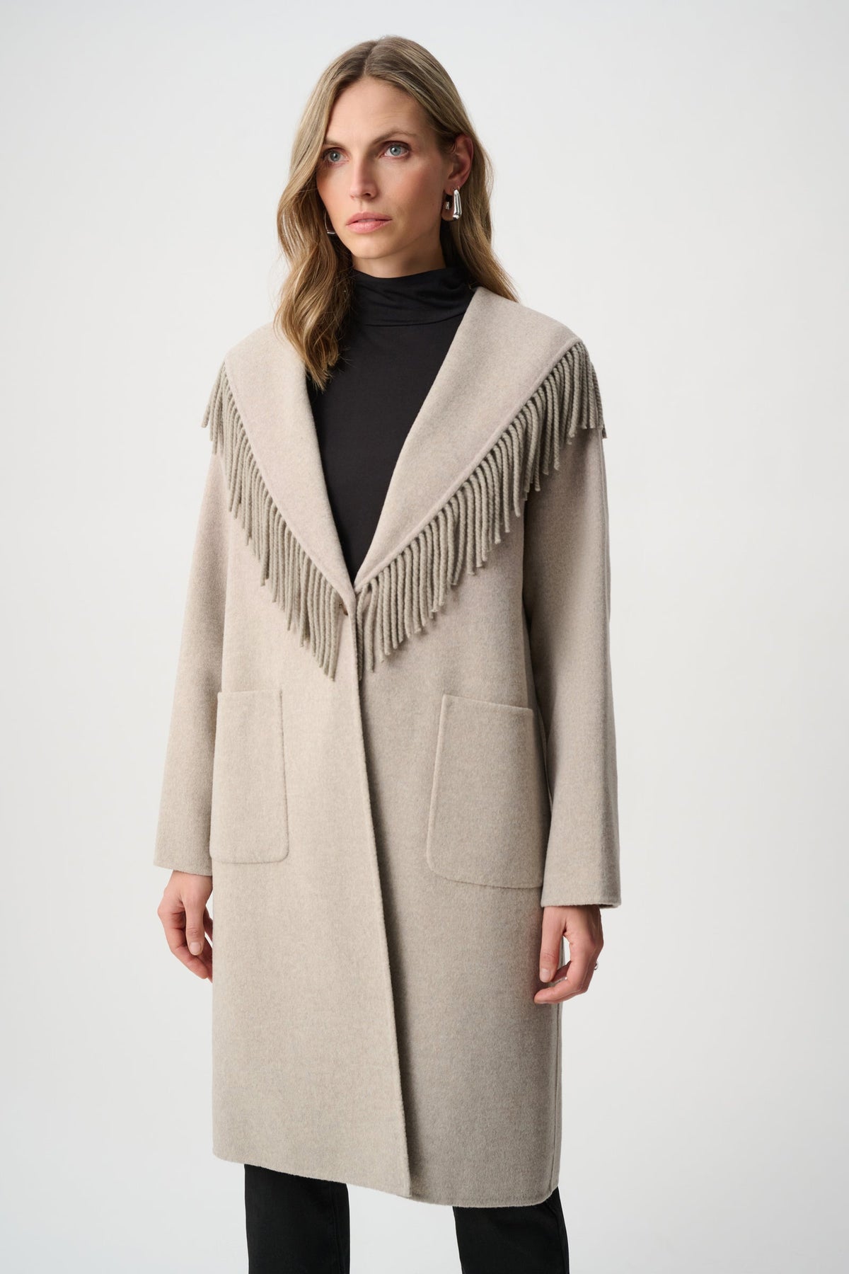 JOSEPH RIBKOFF 263912 Wool Blend Fringed Coat