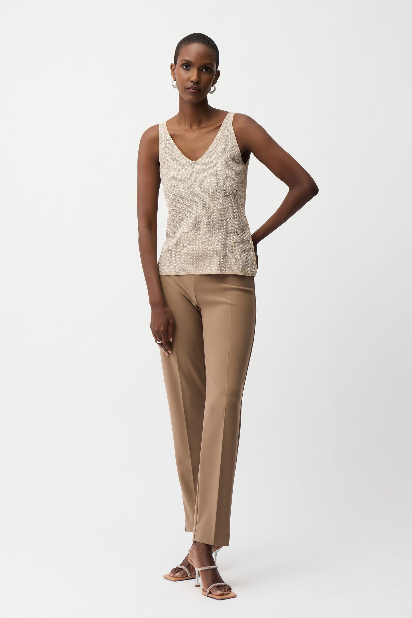 Metallic Knitted Camisole with Rhinestones
252915S26