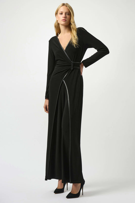 Silky Knit & Leatherette Wide-Leg Jumpsuit
253249