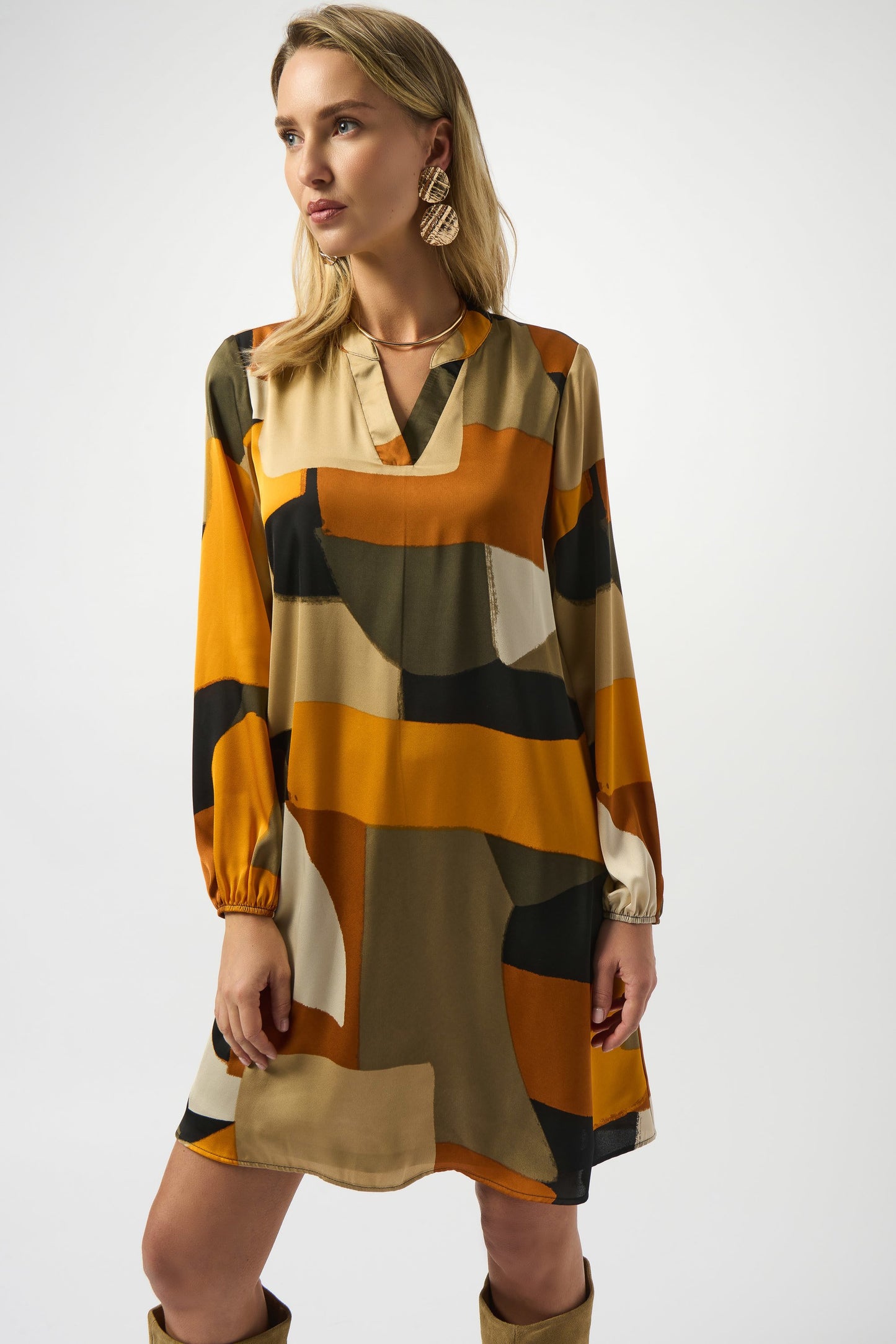 Recycled Satin Abstract Print Trapeze Dress
253218