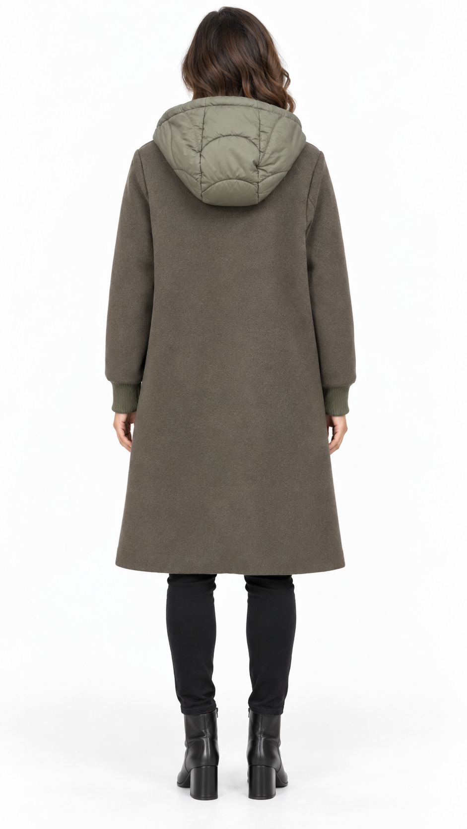 Frandsen Khaki Mixed-Fabric Hooded Coat