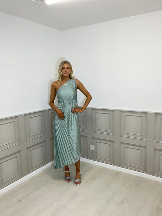 Tessa sage one shoulder dress