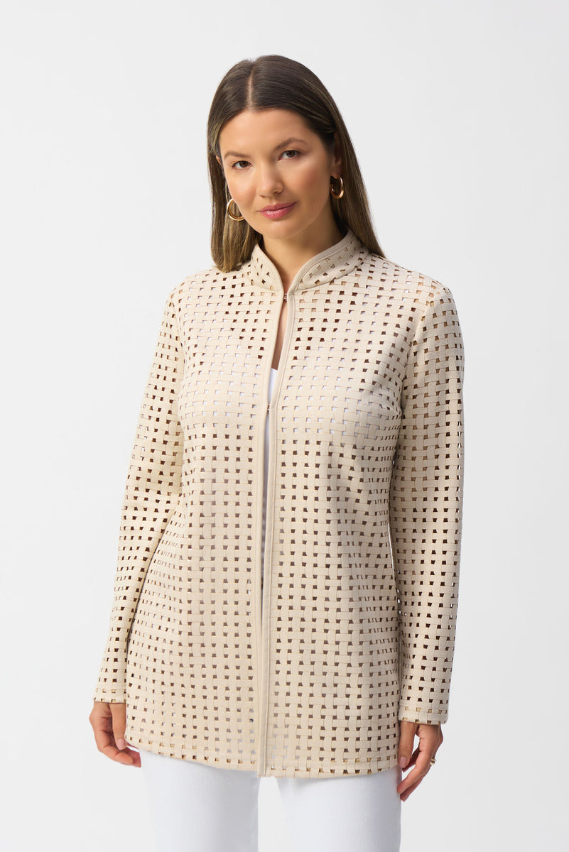 Joseph Ribkoff  beige laser-cut suede jacket(