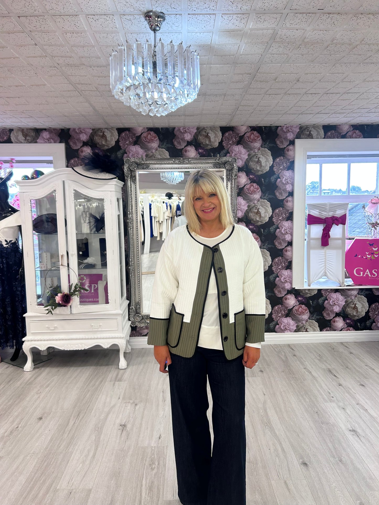 Inco Cream cardigan with Olive green.