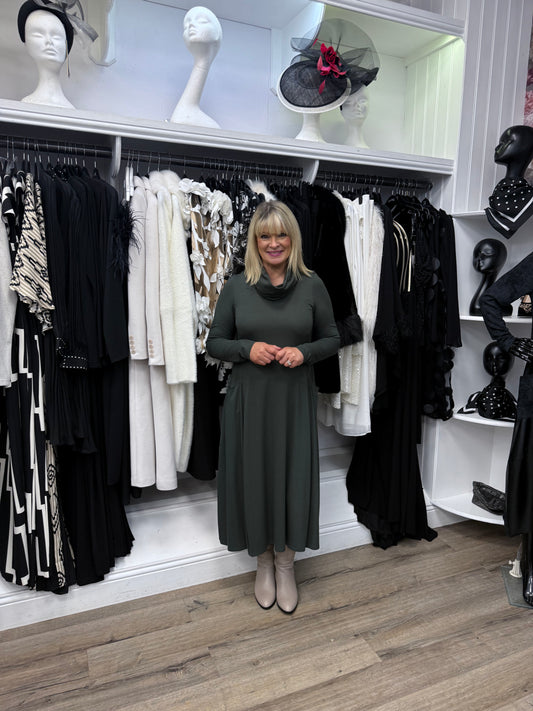 ⸻

Noen Cowl Neck Pocket Dress