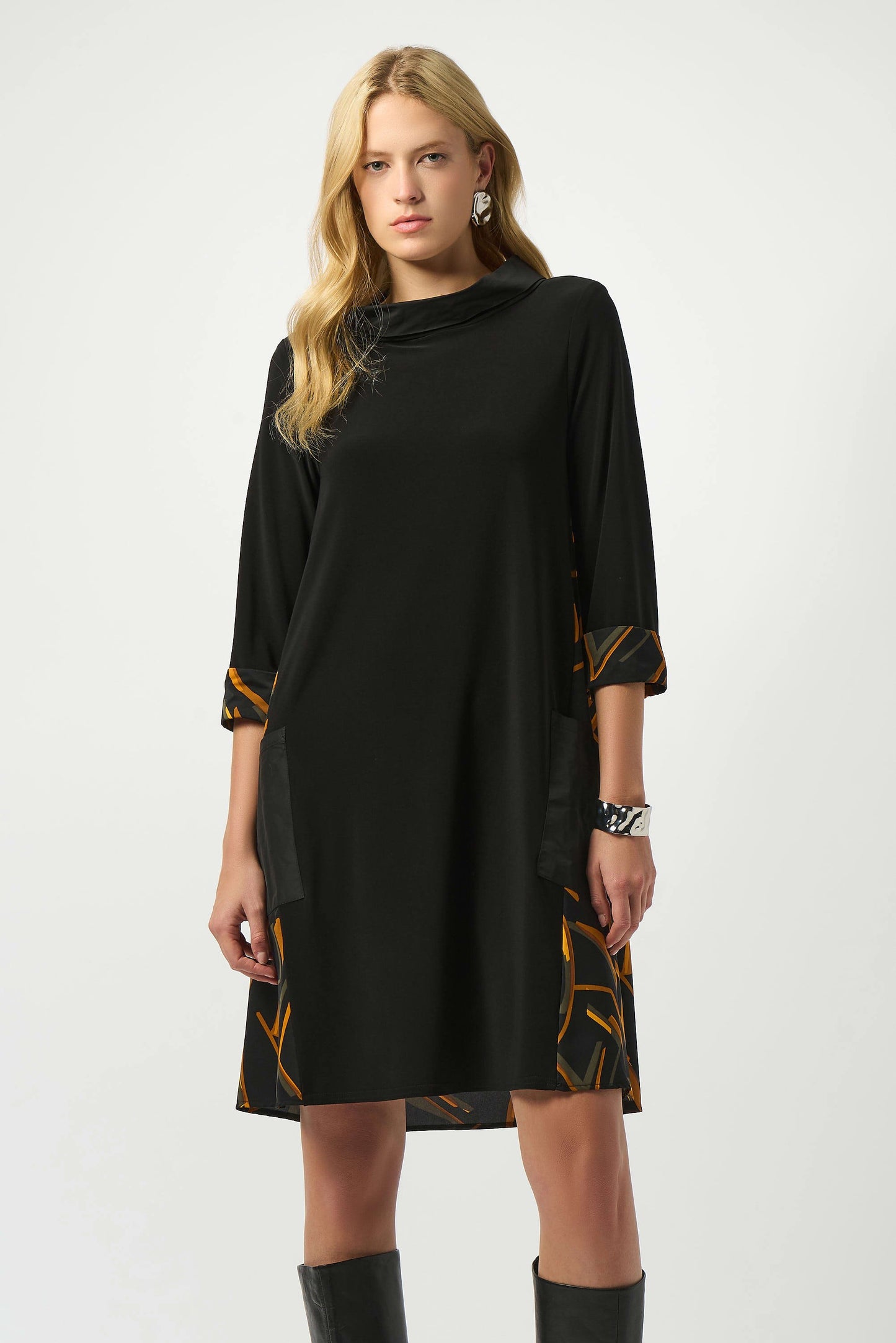 Recycled Woven Abstract Print And Silky Knit Dress
253186