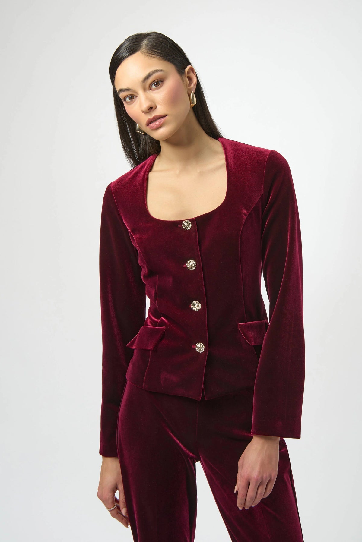 JOSEPH RIBKOFF VELVET SQUARE BLAZER - BURGUNDY 254197