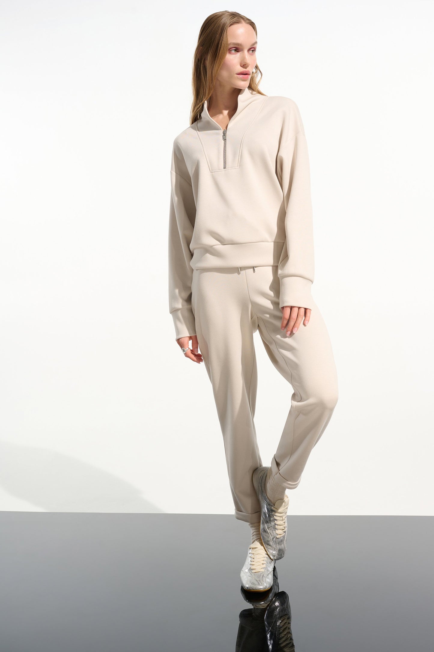 Scuba Jersey Boxy Sweatshirt With High Collar and Front Zipper
261610