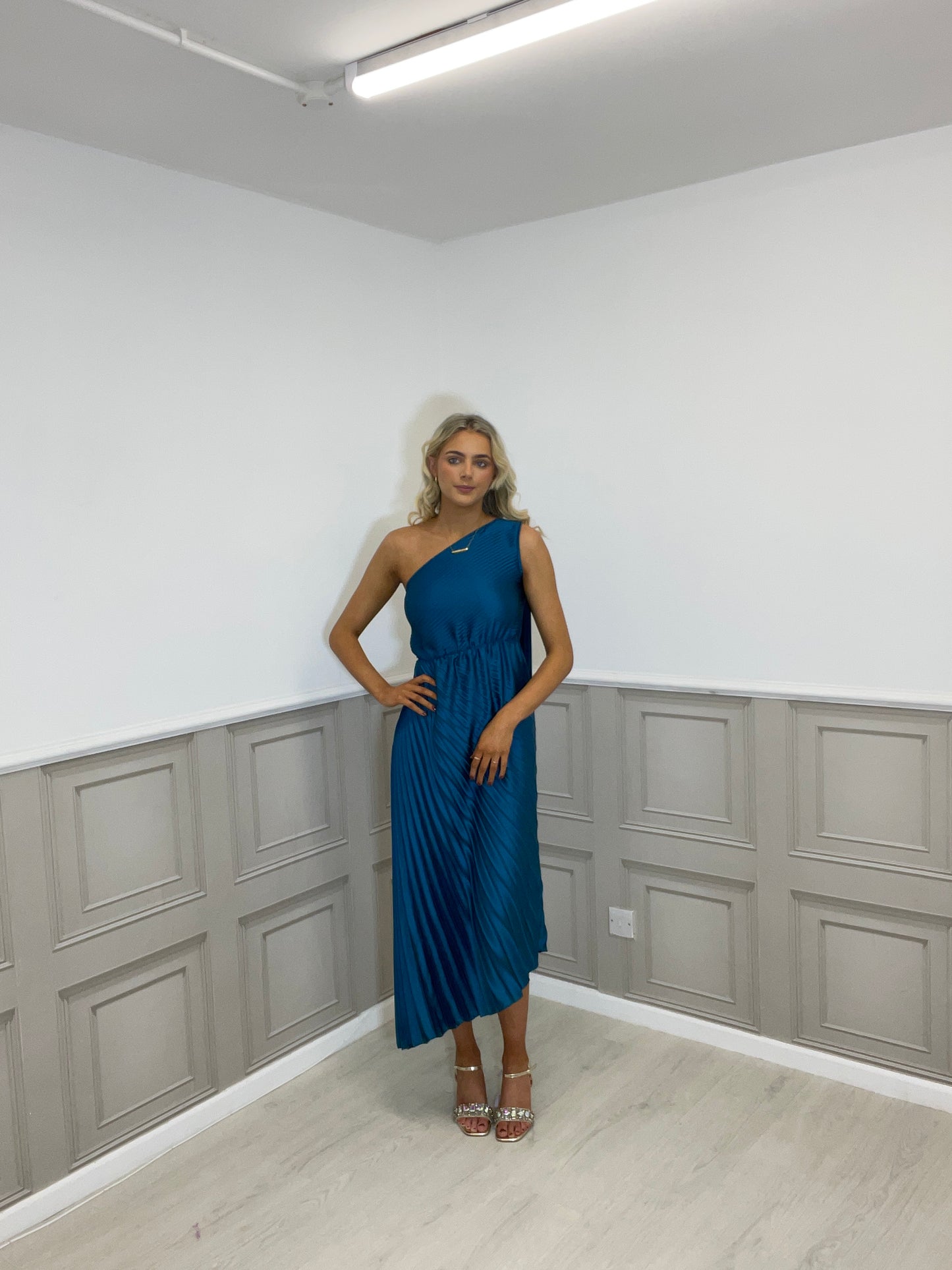 Tessa teal one shoulder dress