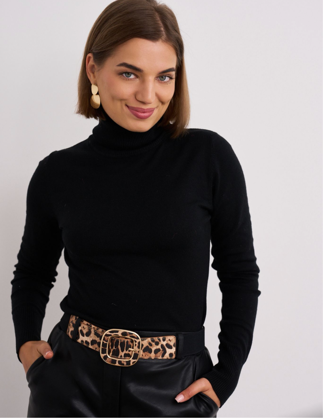 Leopard Print Statement Belt with Gold Buckle