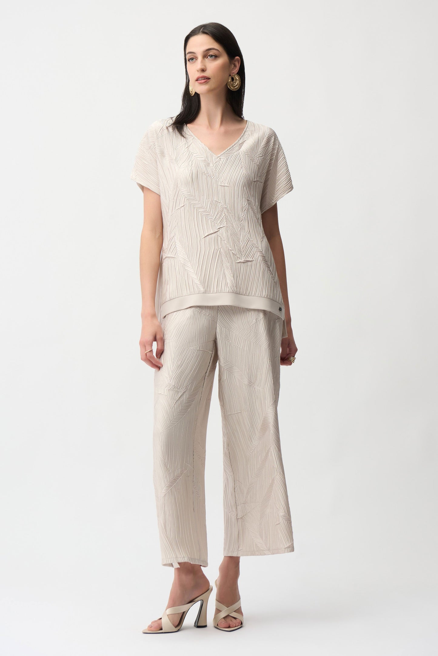 Pleated Satin Boxy Top With Silky Knit Back
261160