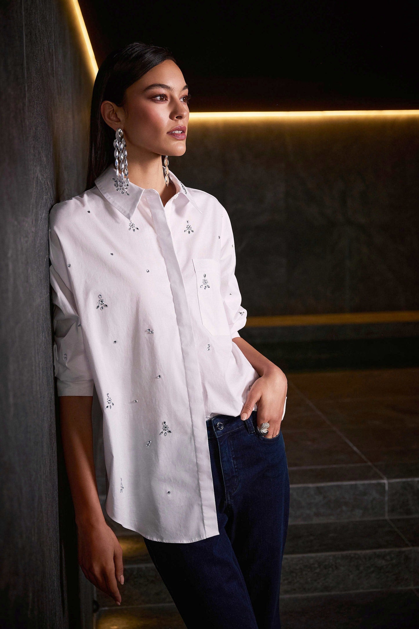 Joseph Ribkoff Stretch Poplin Boxy Blouse with Rhinestones
254924