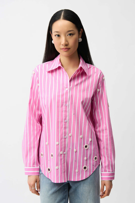 Stretch Cotton Stripe Print Boxy Blouse With Rhinestones
261966 Joseph Ribkoff pink