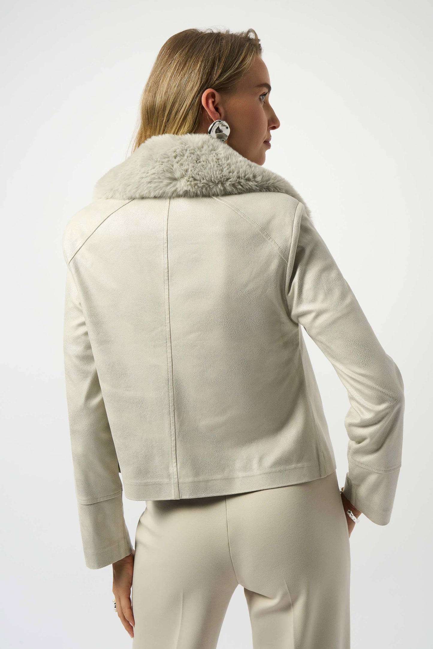 Foiled Suede Swing Jacket with Faux Fur Collar
253925