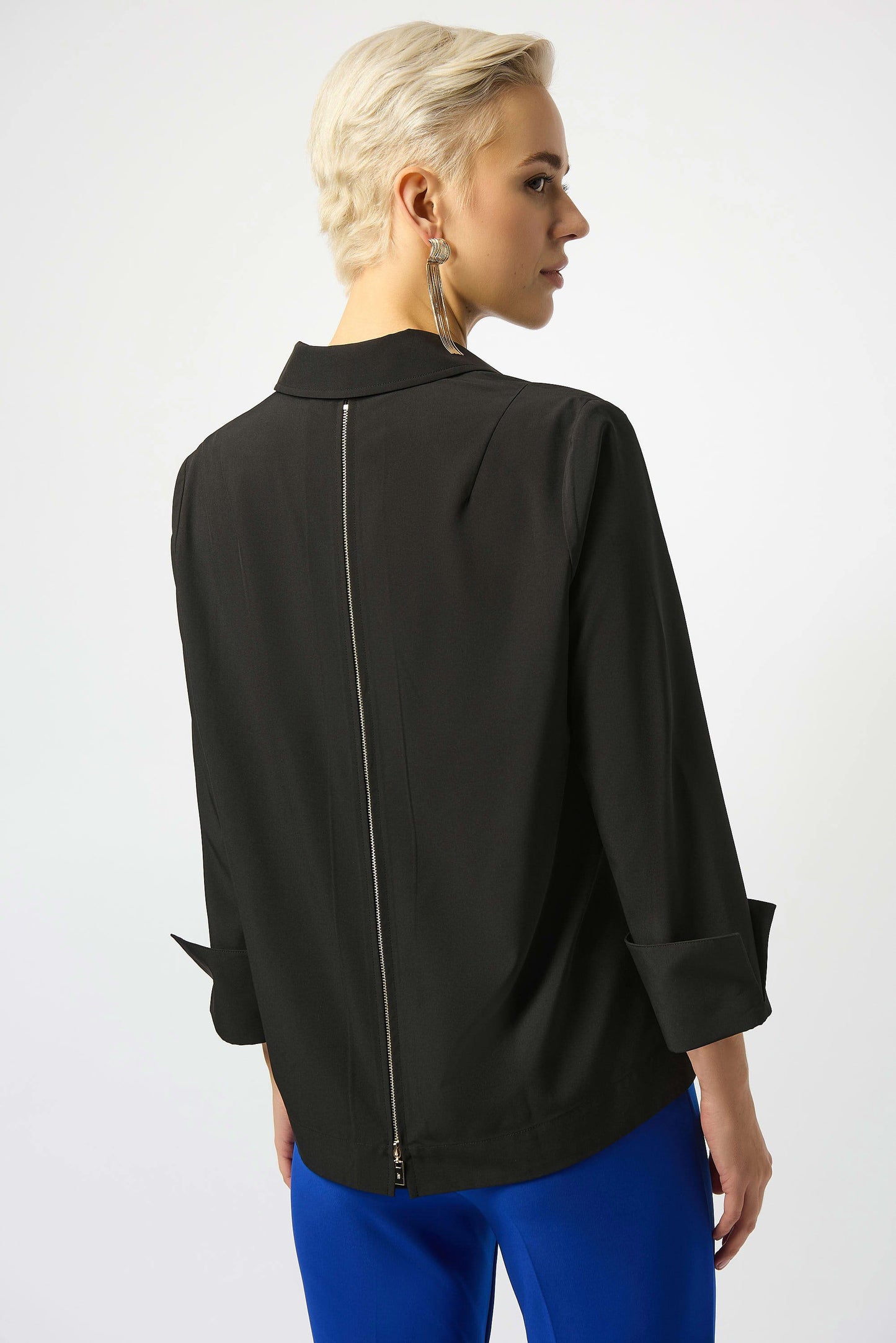 Stretch Poplin Button-Front Blouse with Zipper Accent
253923