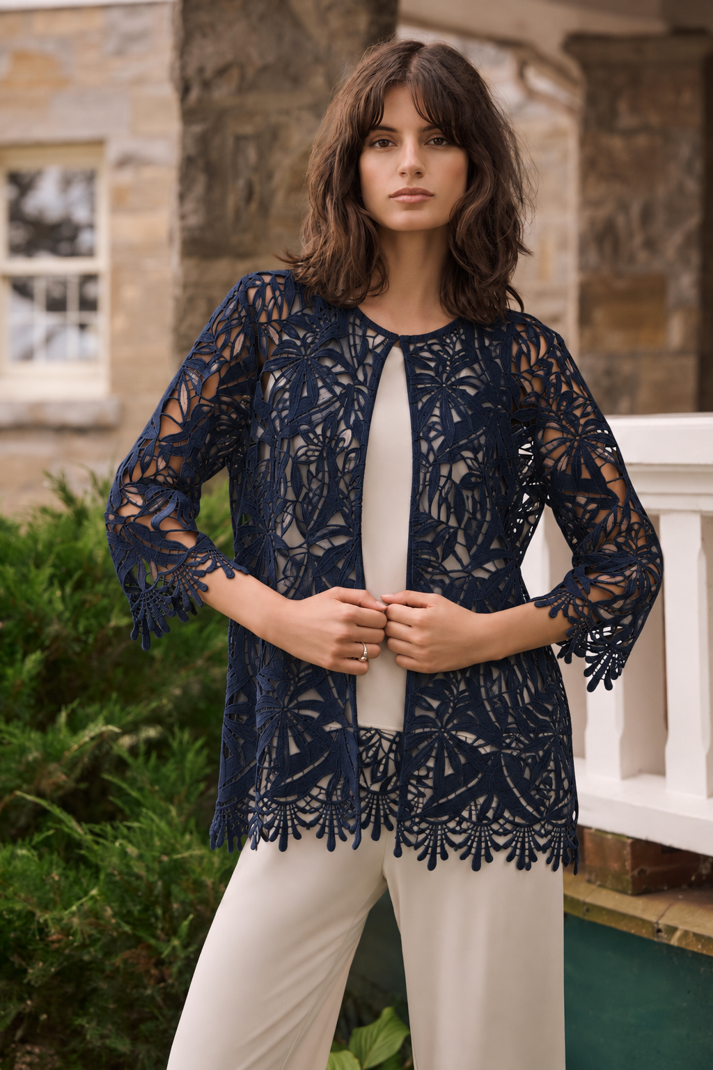 JOSEPH RIBKOFF 262096 Midnight blue Guipure Lace Straight Cover-Up Style