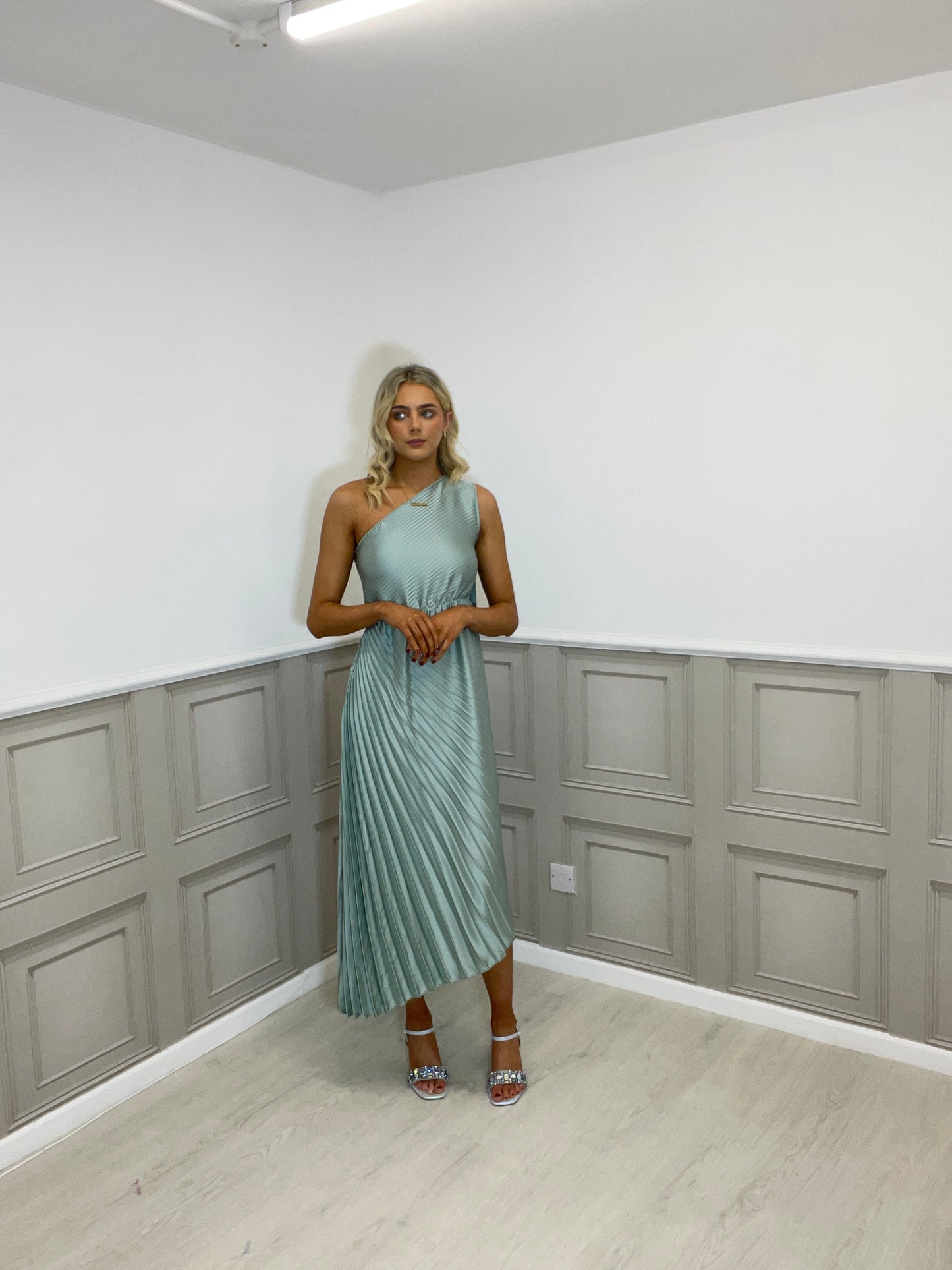 Tessa sage one shoulder dress