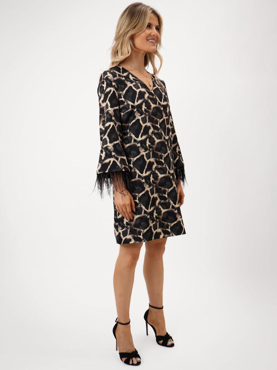 TAYLOR MINI SHIFT DRESS IN BLACK PRINT