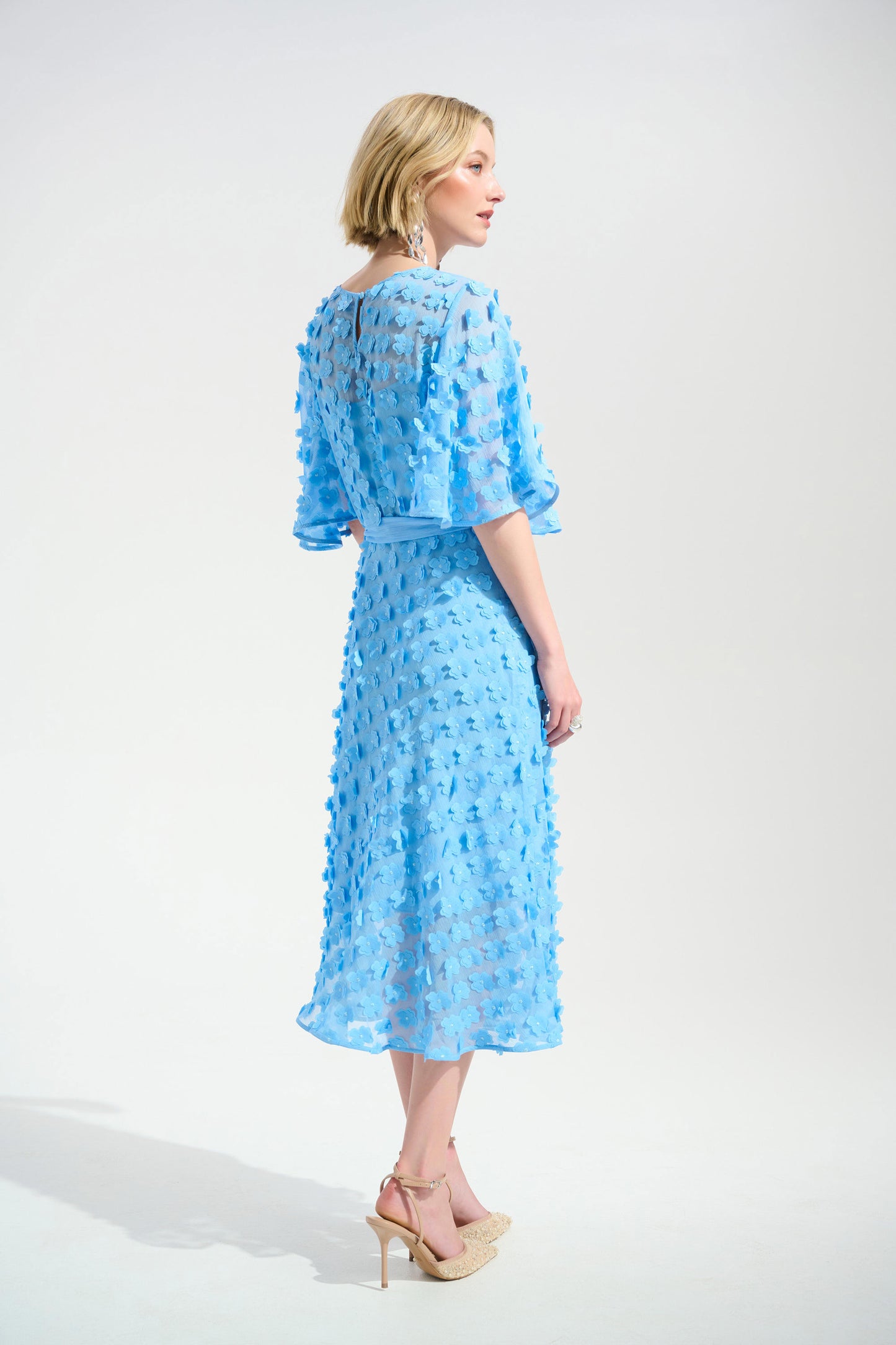 Joseph Ribkoff Signature | 3D Embroidered Chiffon Fit And Flare Dress With Sash Belt
261738