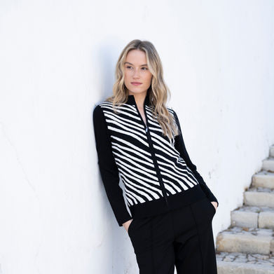 Marble Zip-Up Cardigan – Style 8034 – Colour 101 Black/White