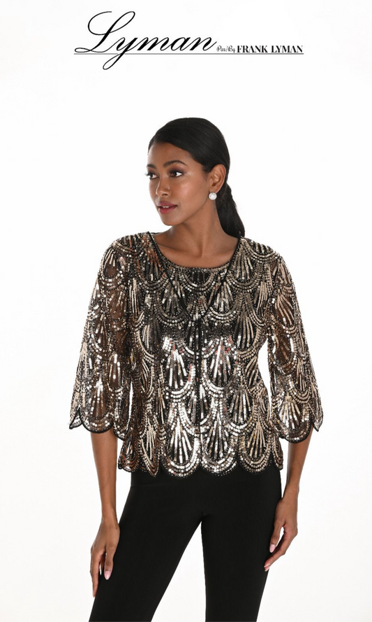 Frank Lyman Black & Gold Sequin Cape Jacket