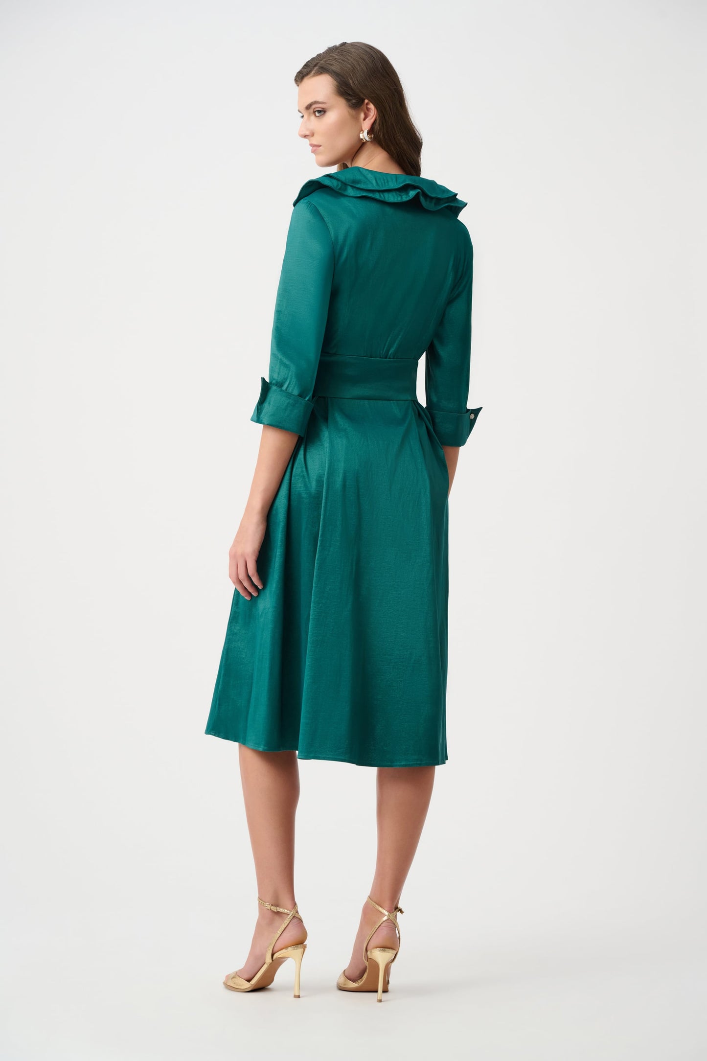 JOSEPH RIBKOFF Signature | Stretch Taffeta Fit And Flare Dress With Lapel Collar 261719F26