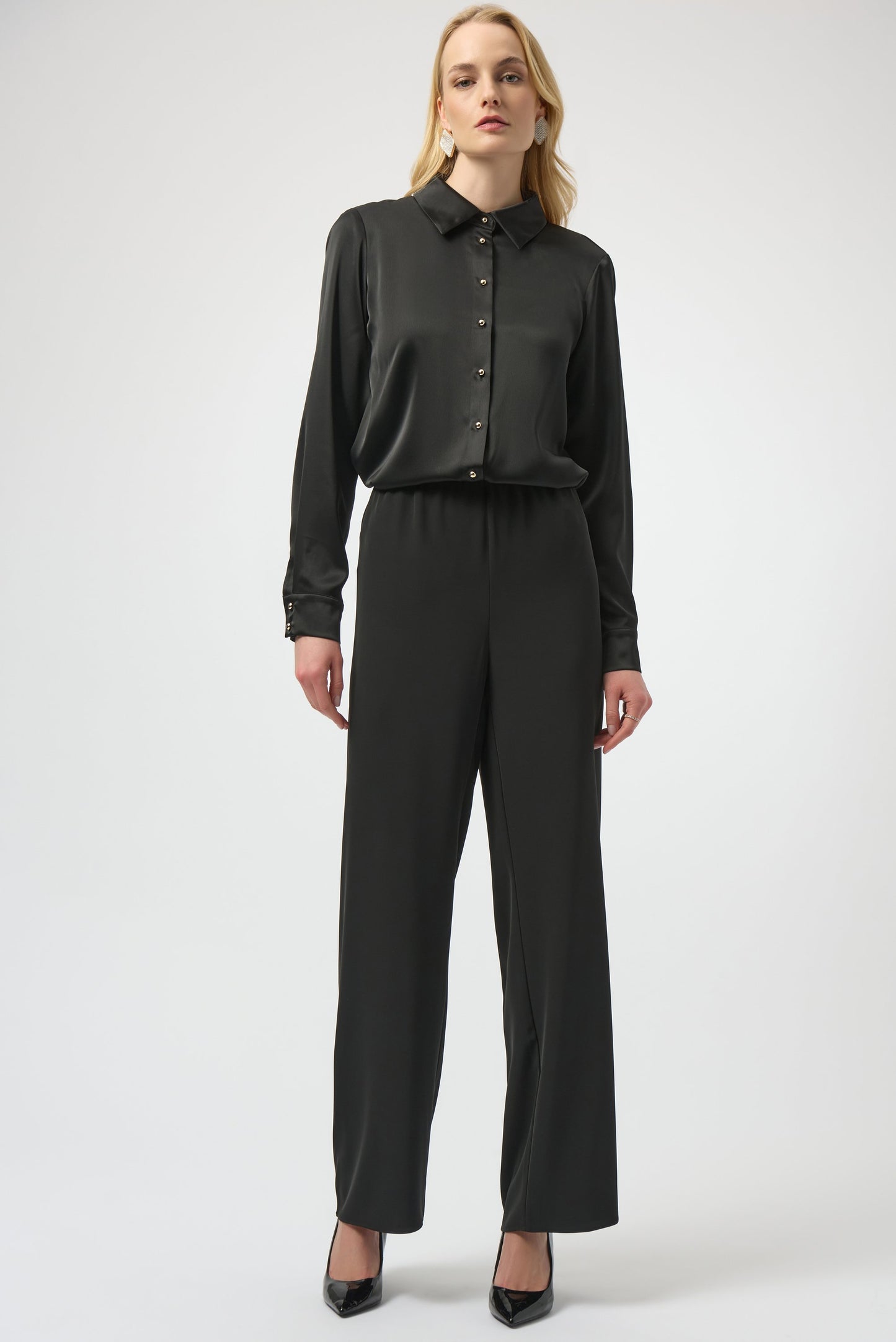 Satin Blouse with Back Cowl Neck and Rhinestone Detail
254967