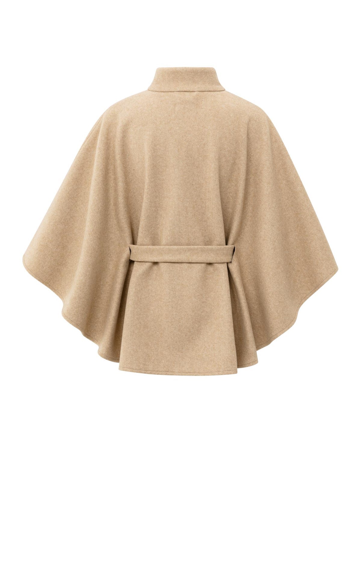 YAYA soft woven poncho with collar and belt in light camel melange