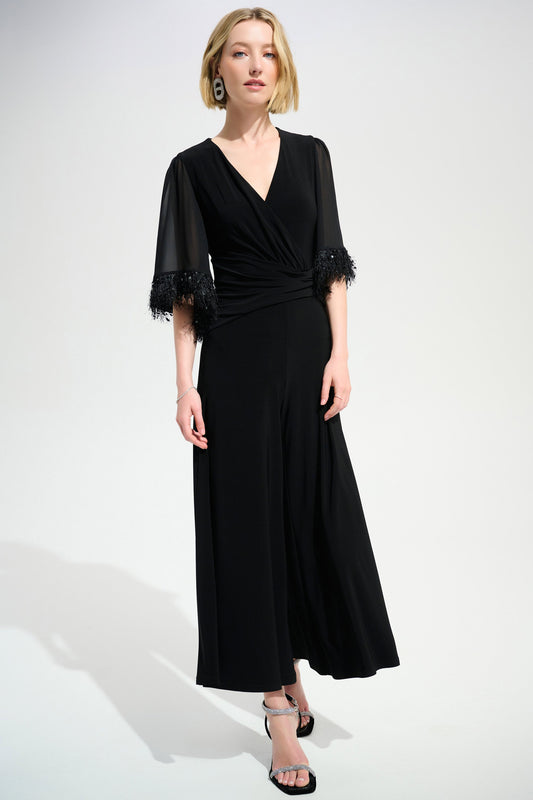 JOSEPH RIBKOFF 261761 Signature | Silky Knit Wide Leg Jumpsuit With Chiffon Sleeves